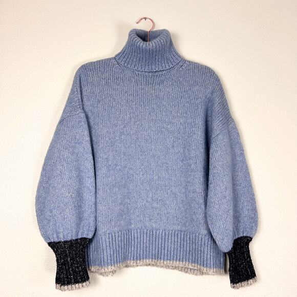 La Ligne Big Blue Oversized Turtleneck Sweater Alpaca Blend Balloon Sleeve Knit - Picture 2 of 8